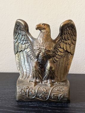 Vintage Cast Brass BaldEagleBookend Patriotic American Gold Tone